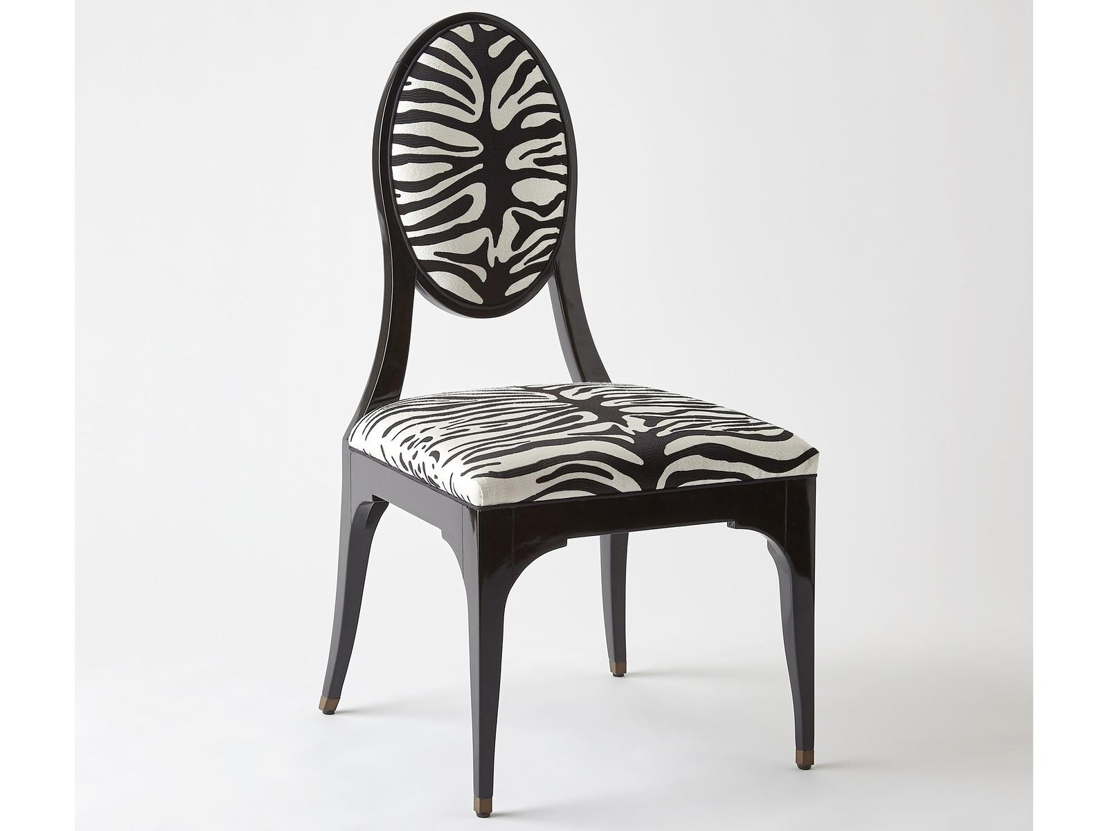 Zebra Upholstered Dining Side Chair in Matte Black Lacquer