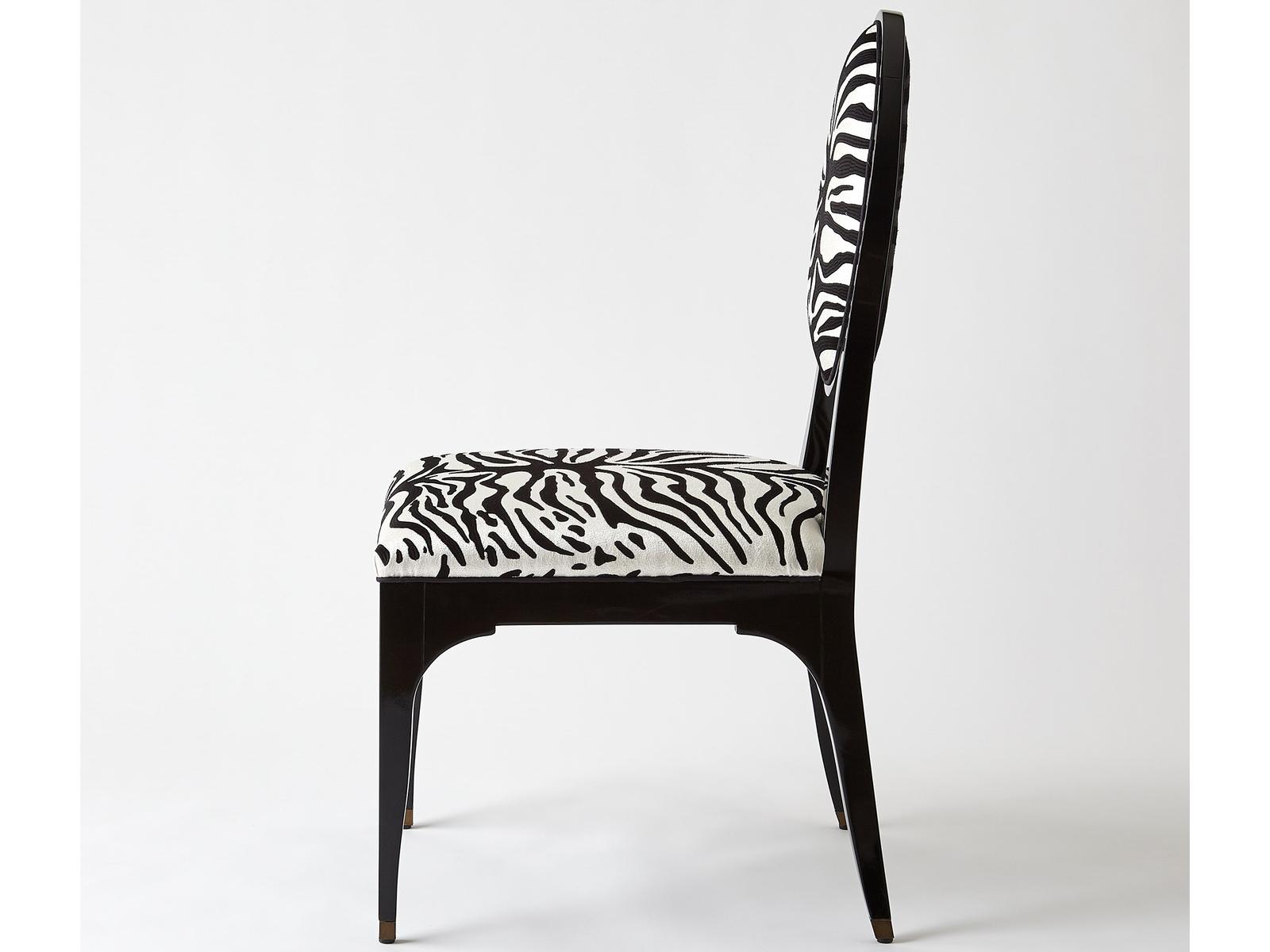 Zebra Upholstered Dining Side Chair in Matte Black Lacquer
