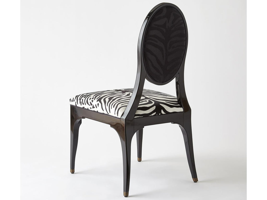 Zebra Upholstered Dining Side Chair in Matte Black Lacquer