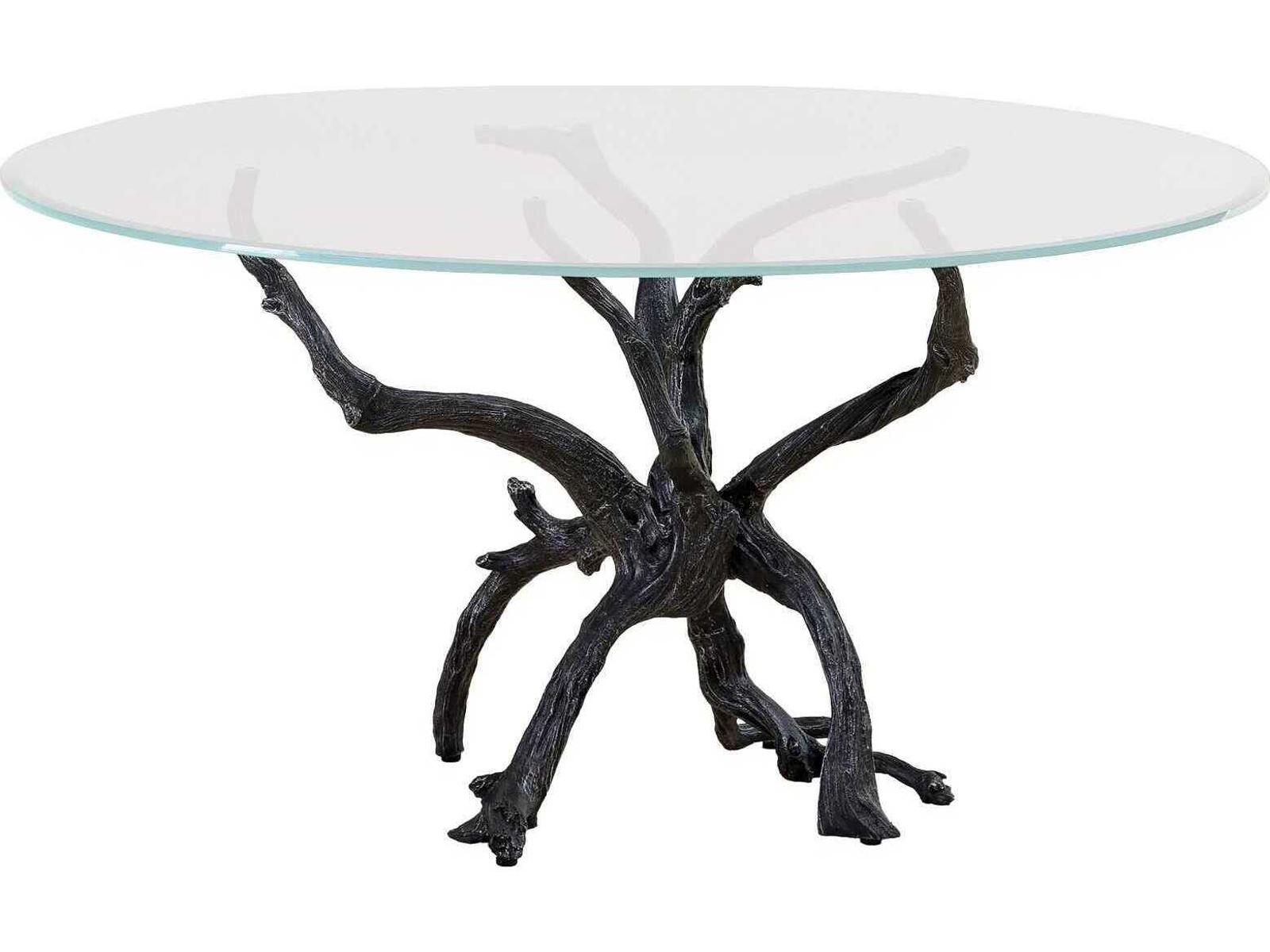 Monterey Round 60-Inch Glass Top Dining Table in Natural Iron