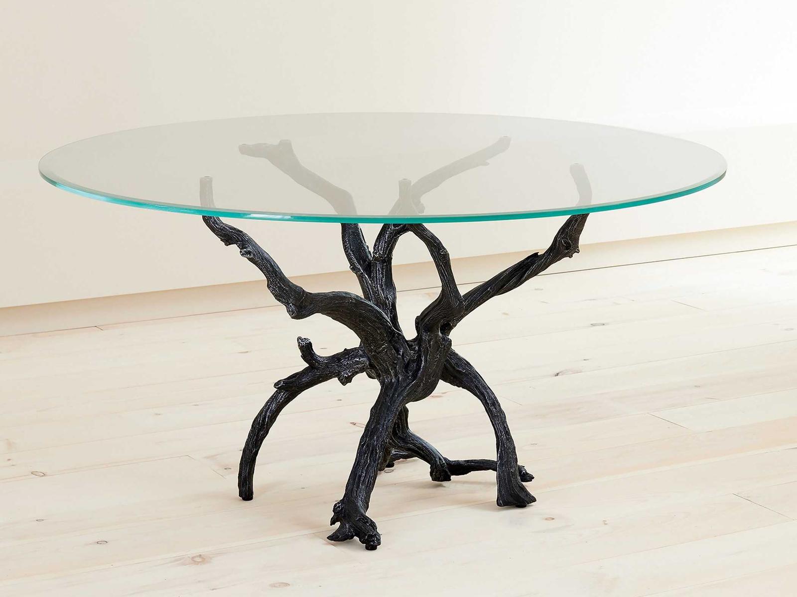 Monterey Round 60-Inch Glass Top Dining Table in Natural Iron