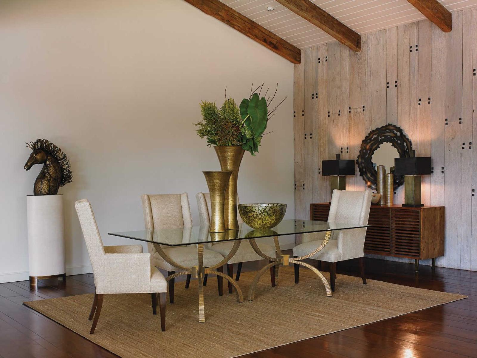 Teton Rectangular Glass Dining Table with Gold Iron Base