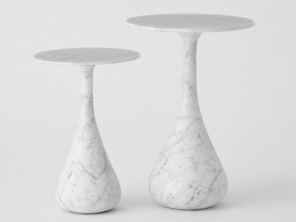 Dea Round Marble Grey White End Table
