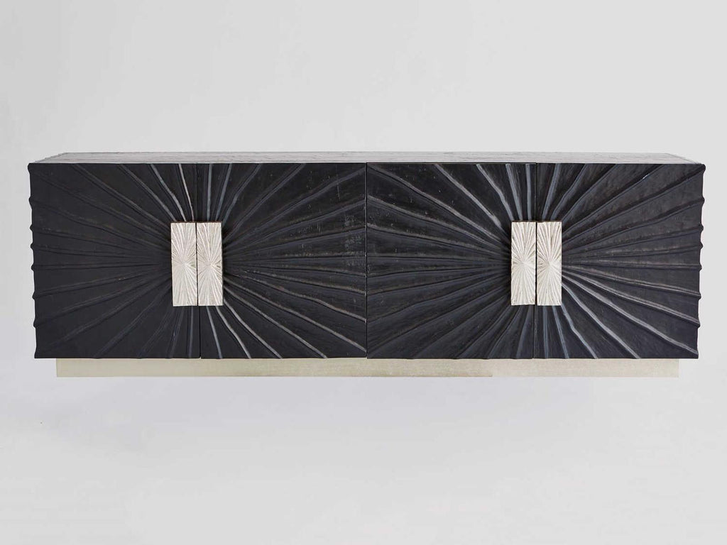 Pleated Media Sideboard in Black Onyx Pine Wood with Black Nickel