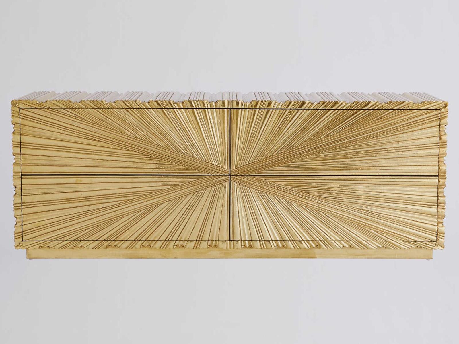 Linenfold Brass Sideboard with Textured Starburst Pattern