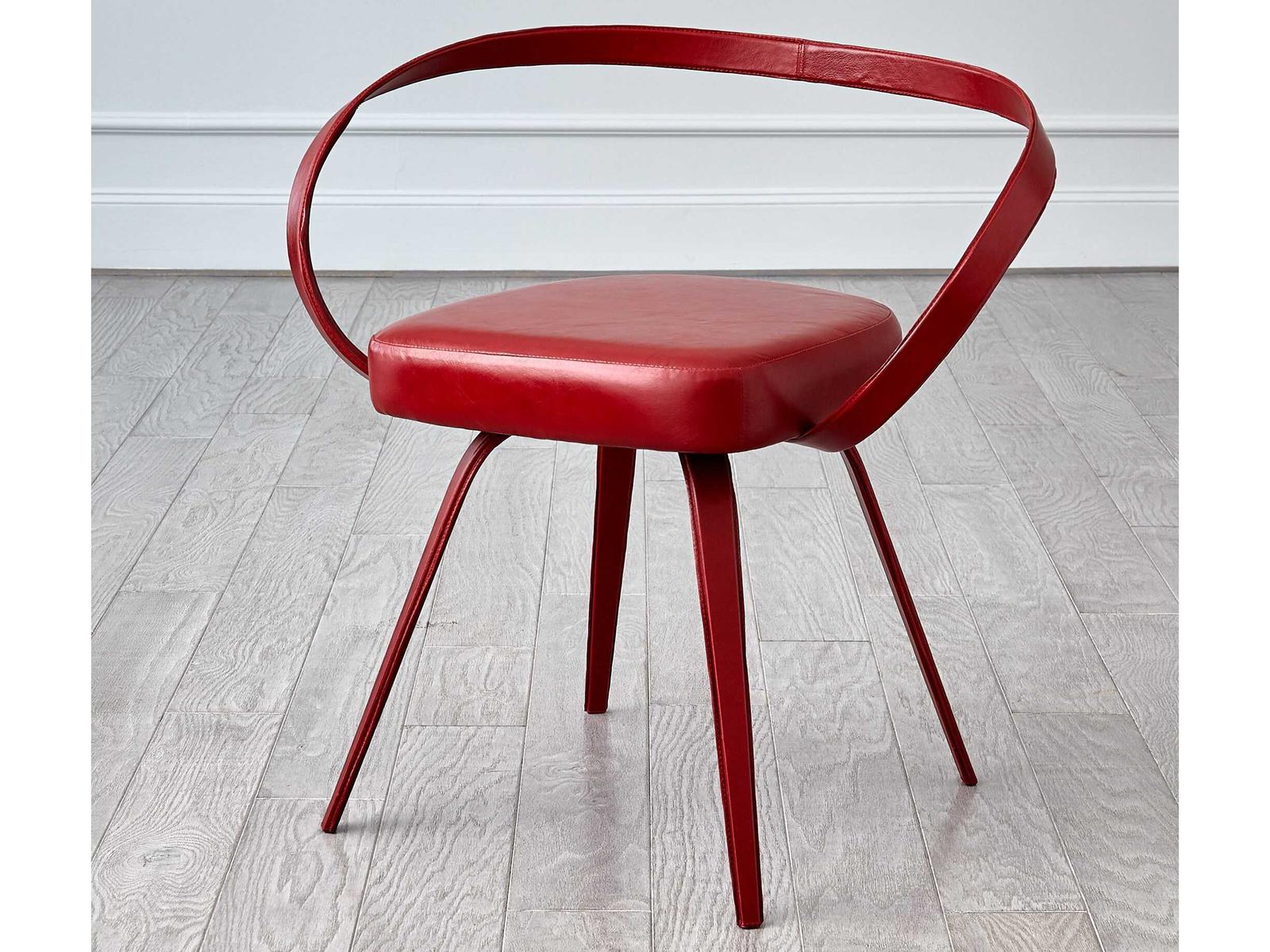 Leather Red Upholstered Arm Dining Chair with Iron Frame