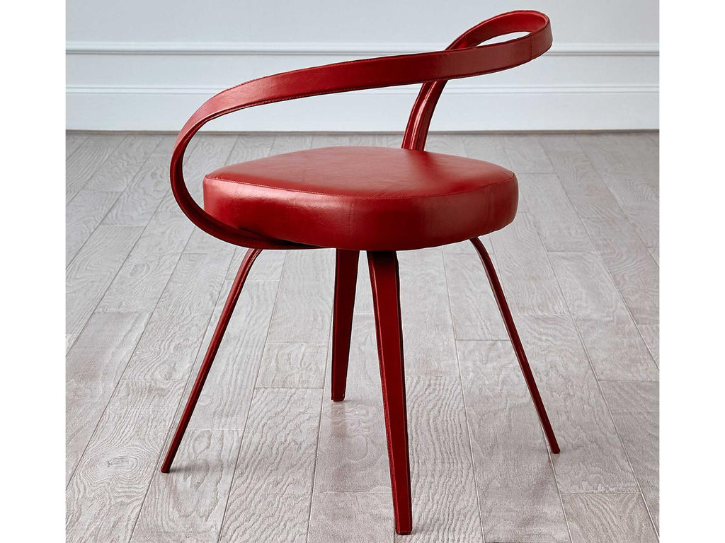 Leather Red Upholstered Arm Dining Chair with Iron Frame
