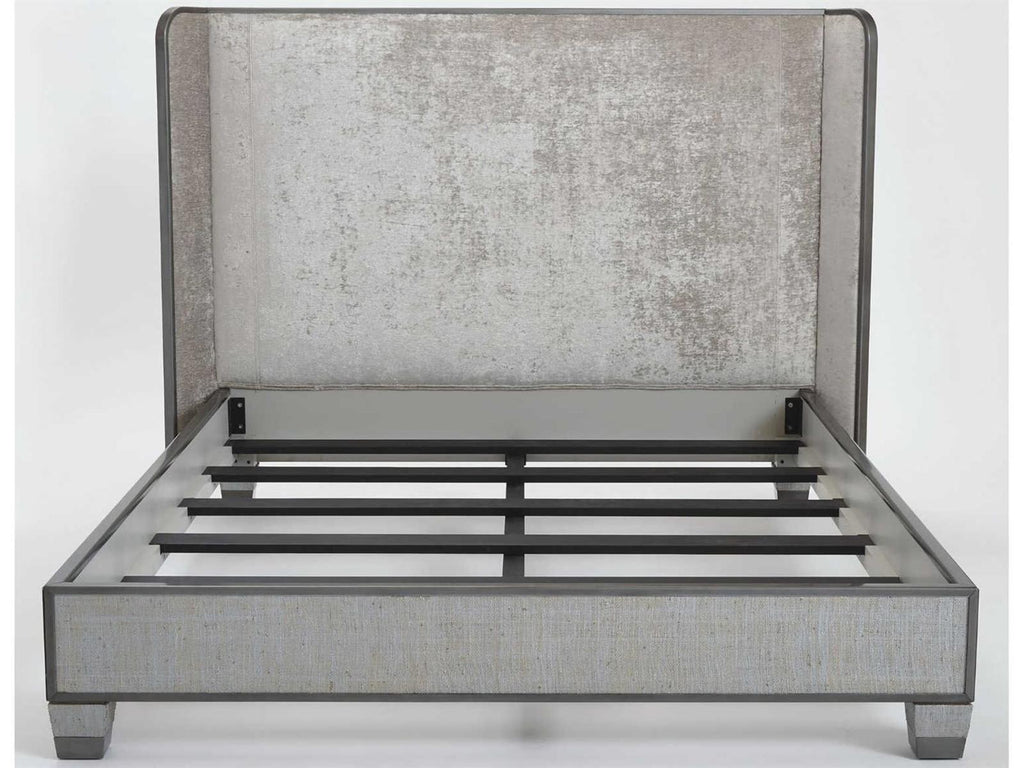 Argento Queen Platform Bed with Pewter Trim and Velvet Upholstery