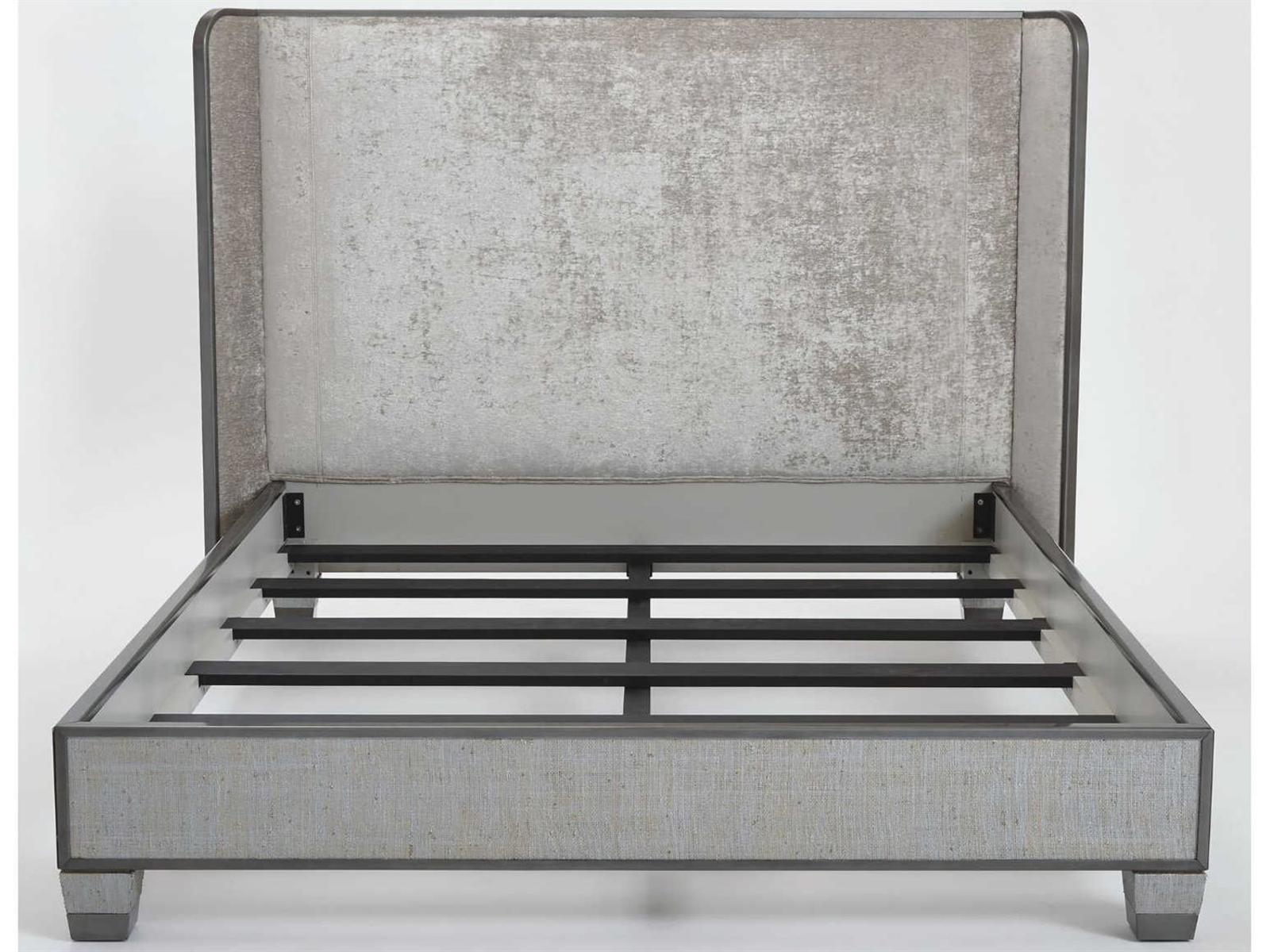 Argento Queen Platform Bed with Pewter Trim and Velvet Upholstery