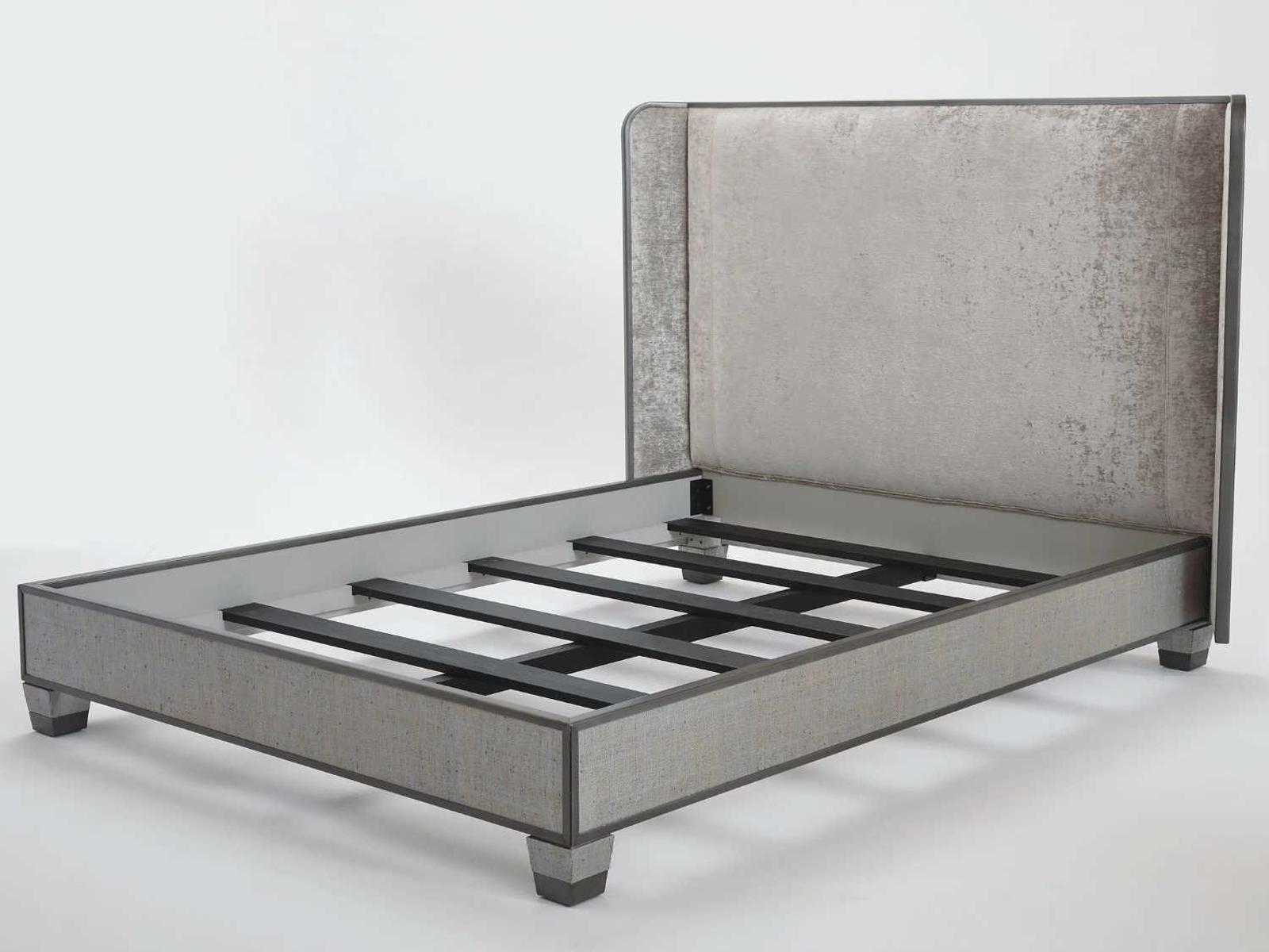 Argento Queen Platform Bed with Pewter Trim and Velvet Upholstery