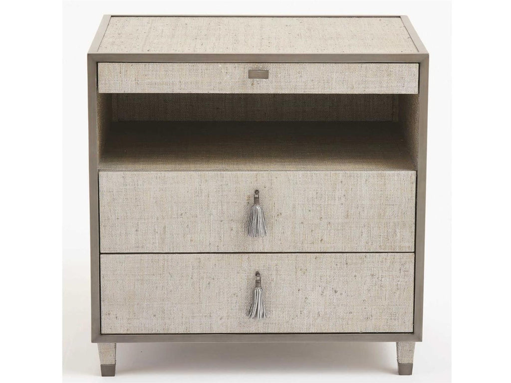 Argento 3-Drawer Nightstand in Silver Raffia and Pewter Trim