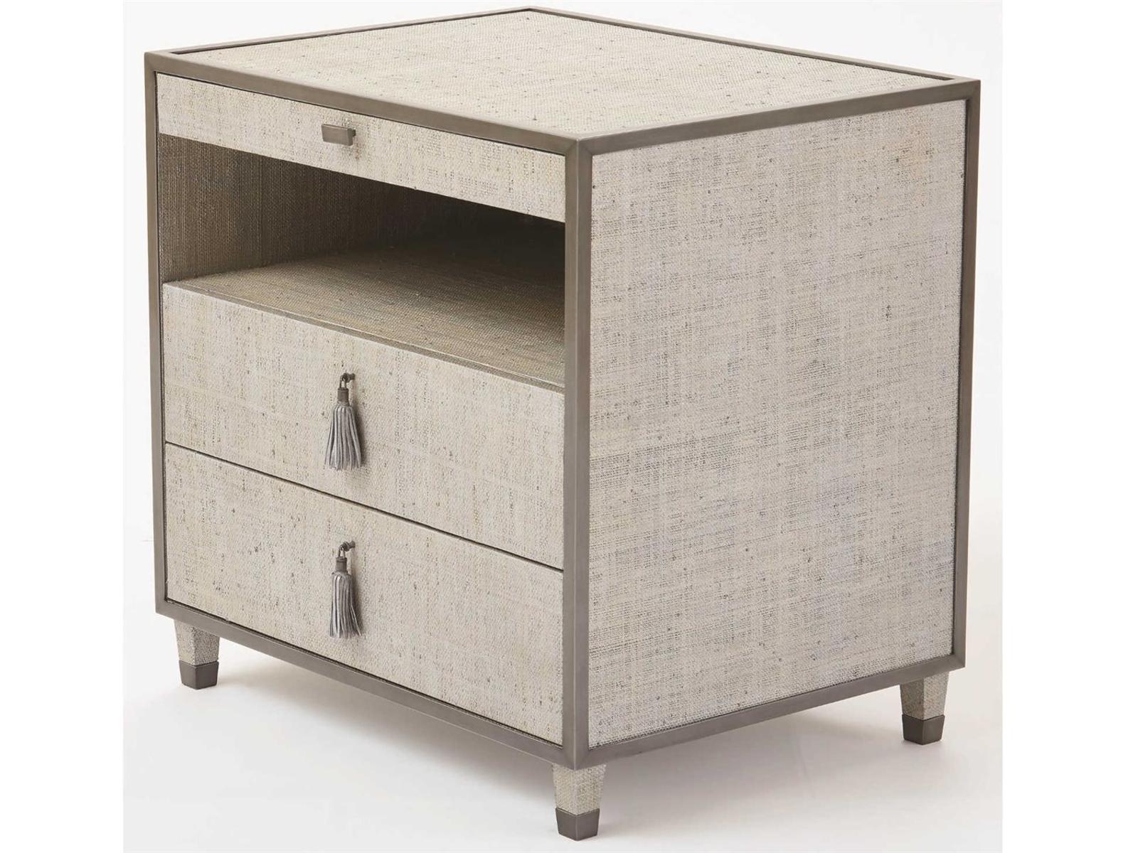 Argento 3-Drawer Nightstand in Silver Raffia and Pewter Trim