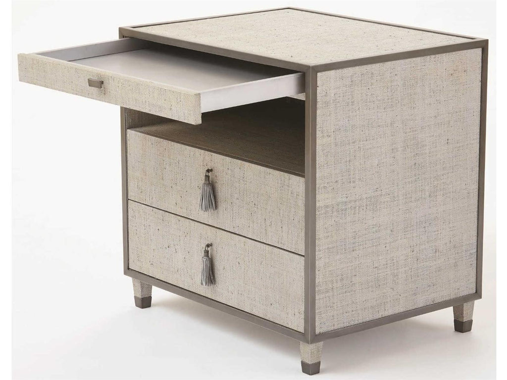 Argento 3-Drawer Nightstand in Silver Raffia and Pewter Trim