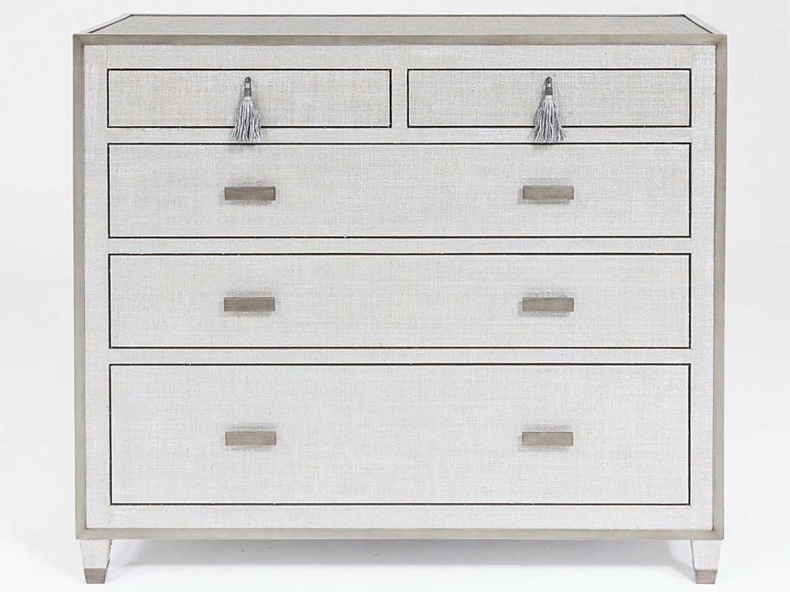 Argento 5-Drawer Chest with Silvered Raffia and Pewter Trim