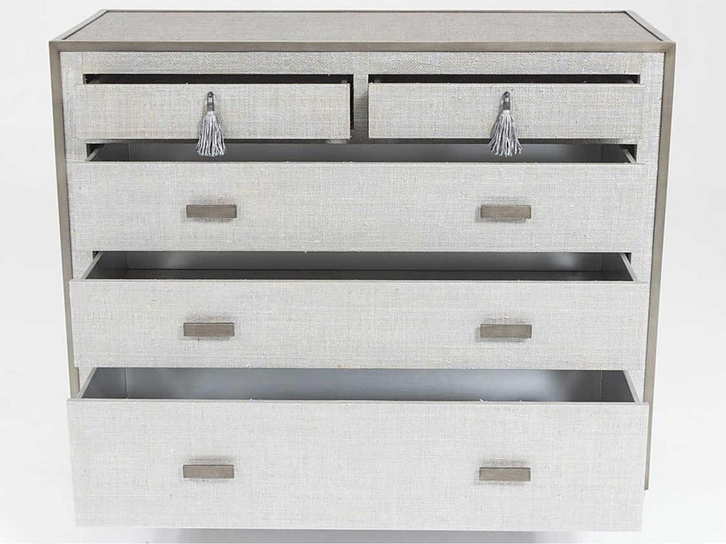 Argento 5-Drawer Chest with Silvered Raffia and Pewter Trim