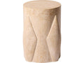 Tusk Round Honed Travertine End Table with Hand-Carved Ridges