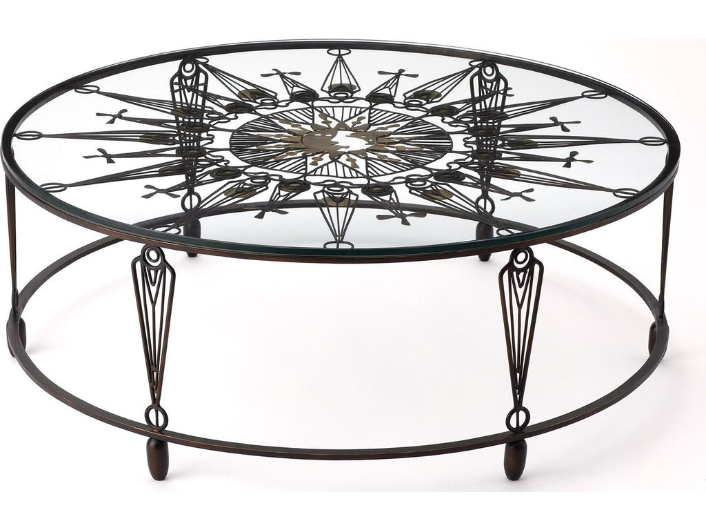 Soleil Round Glass Coffee Table with Gunmetal and Brass Finish