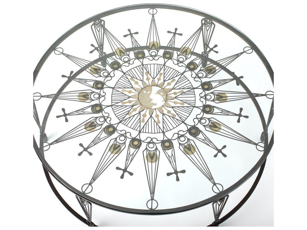 Soleil Round Glass Coffee Table with Gunmetal and Brass Finish