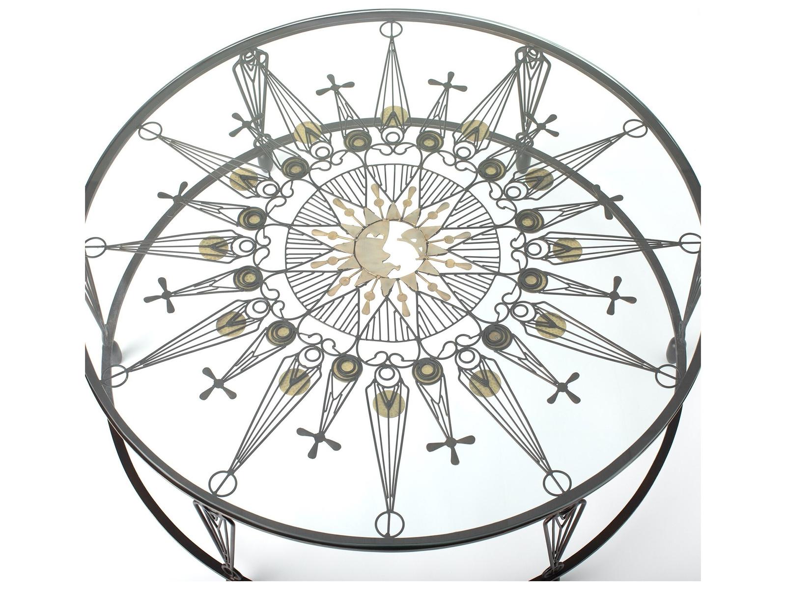 Soleil Round Glass Coffee Table with Gunmetal and Brass Finish