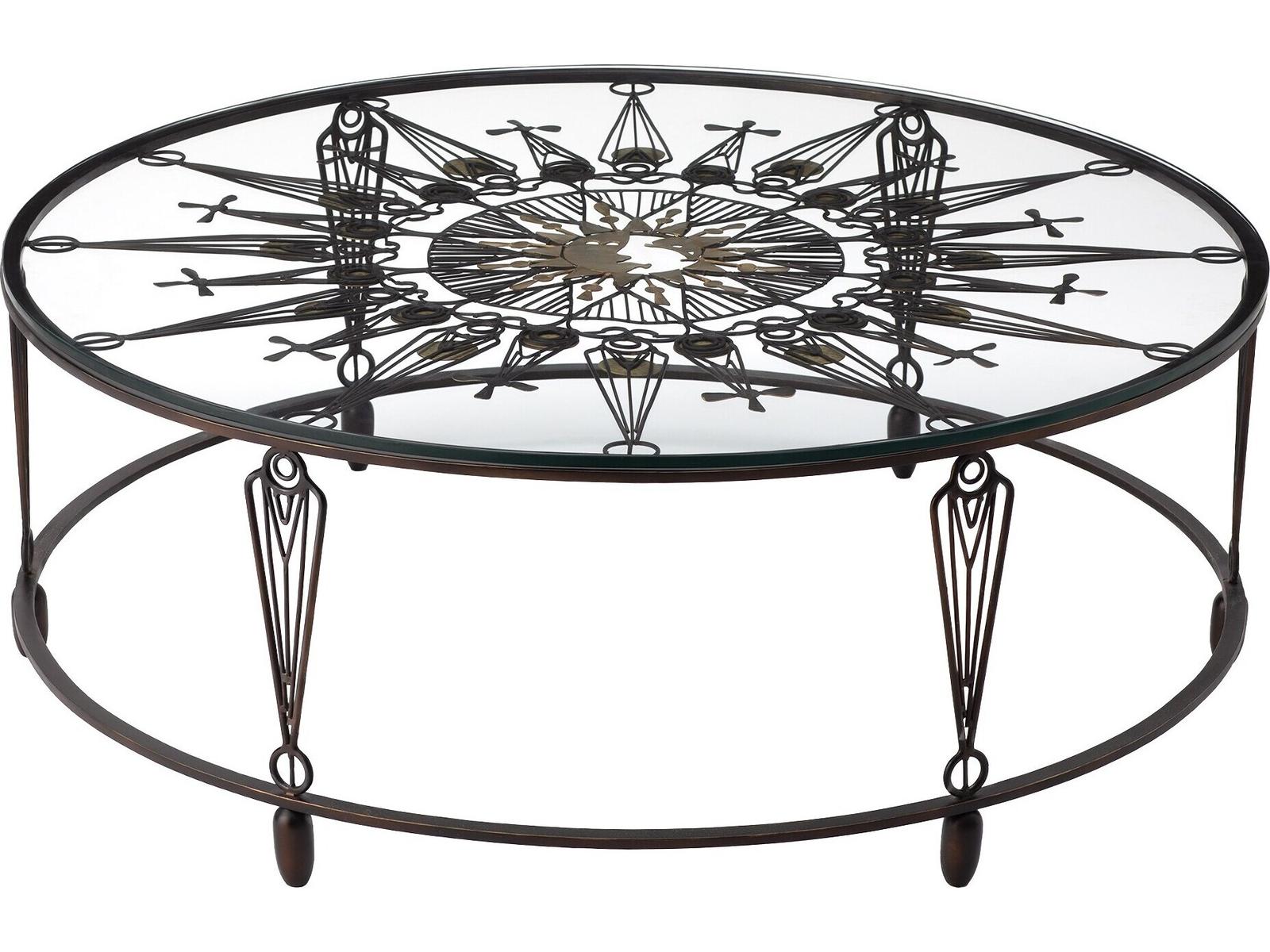Soleil Round Glass Coffee Table with Gunmetal and Brass Finish
