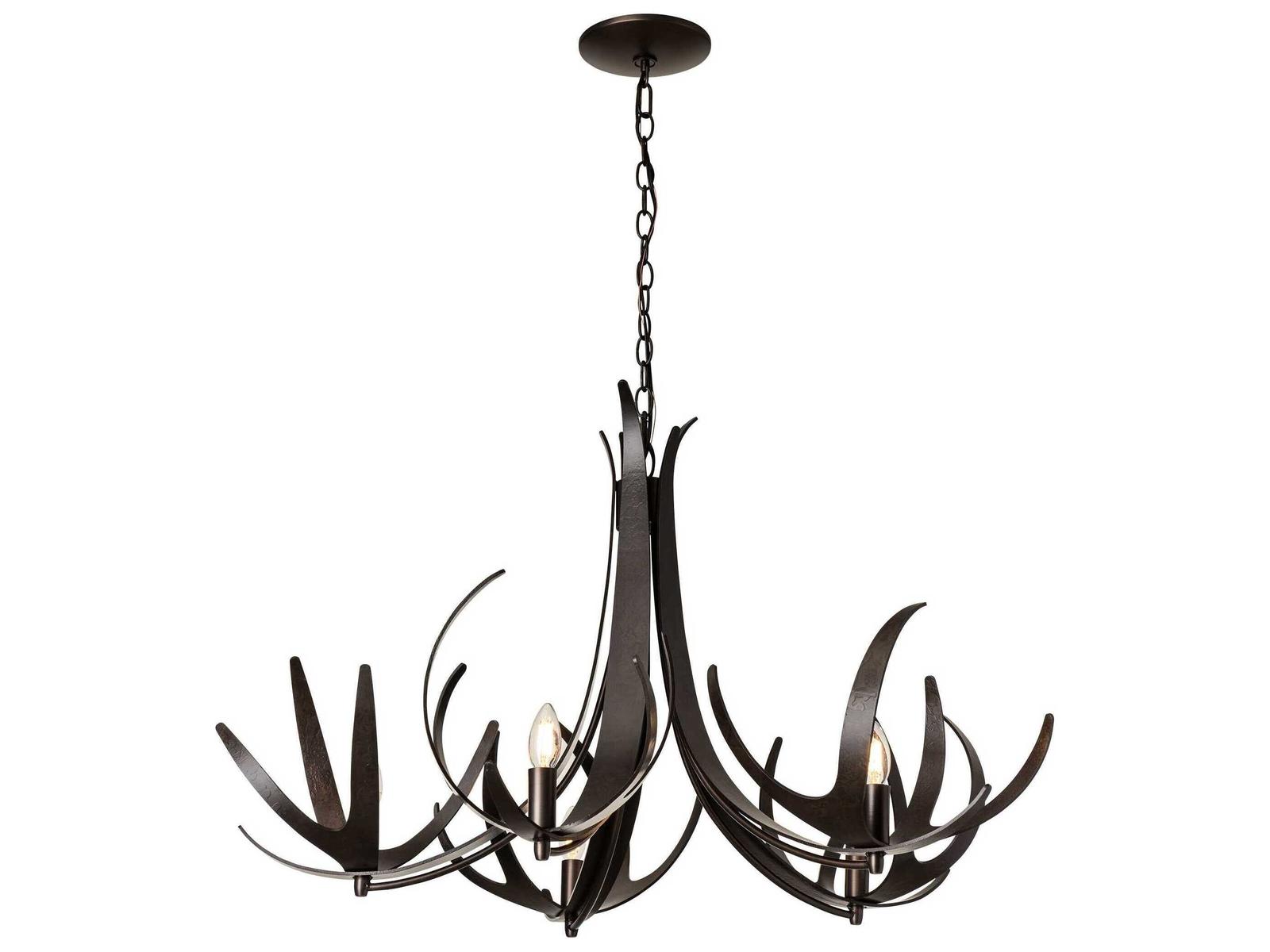 Hubbardton Forge Caribou 5-Light Candelabra Chandelier Hand-Forged Steel