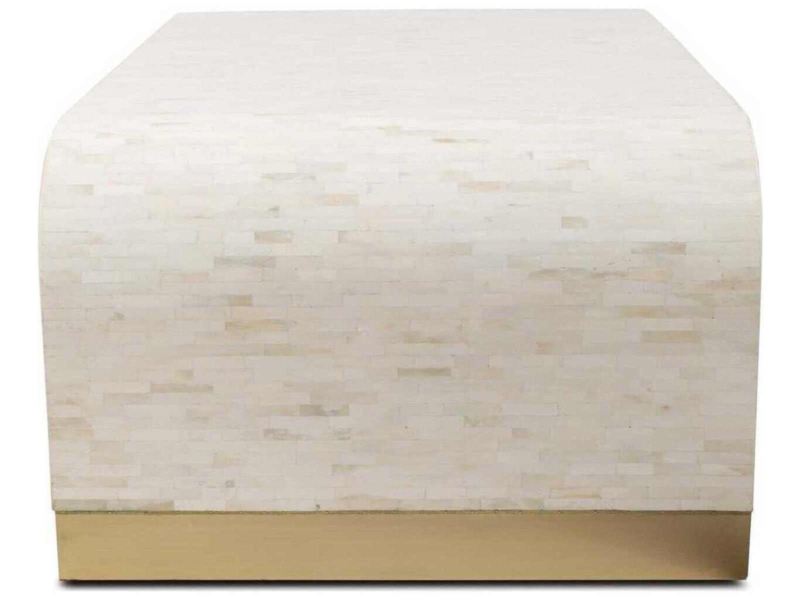 Michelina Rectangular Textured White Coffee Table with Brass Accents