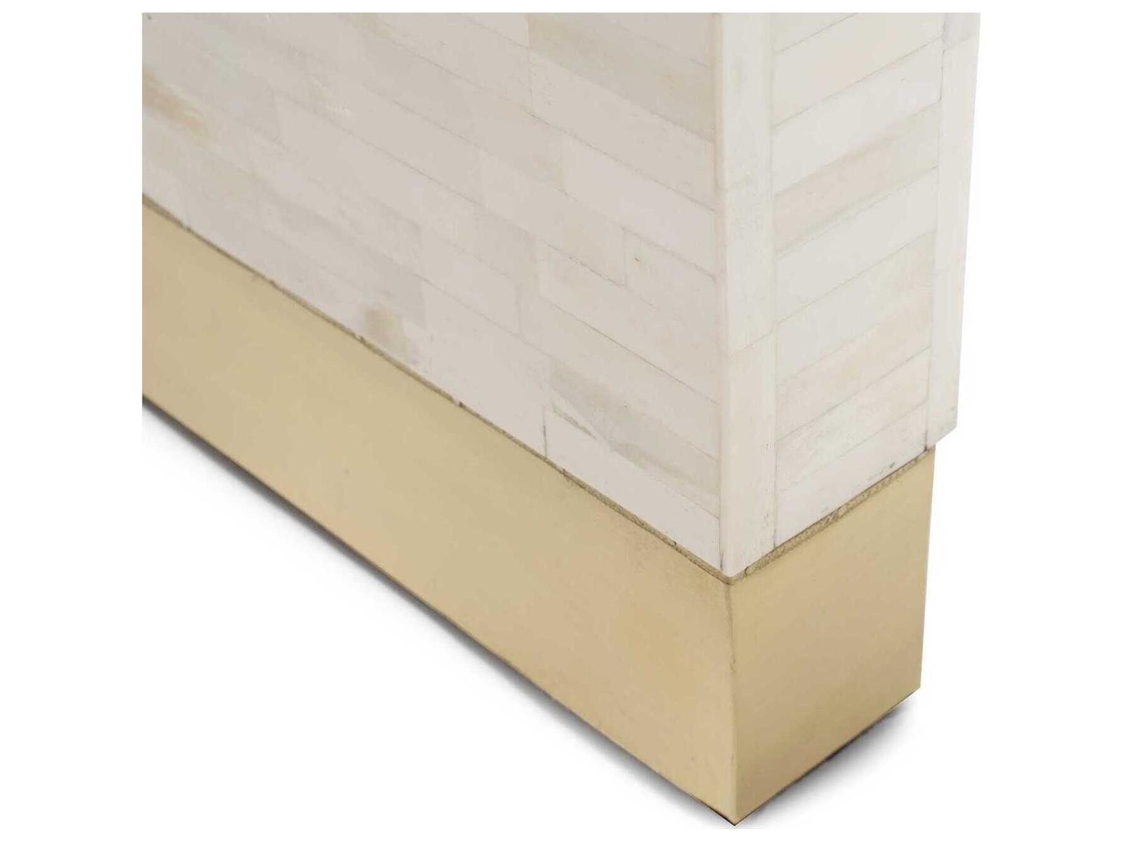 Michelina Rectangular Textured White Coffee Table with Brass Accents