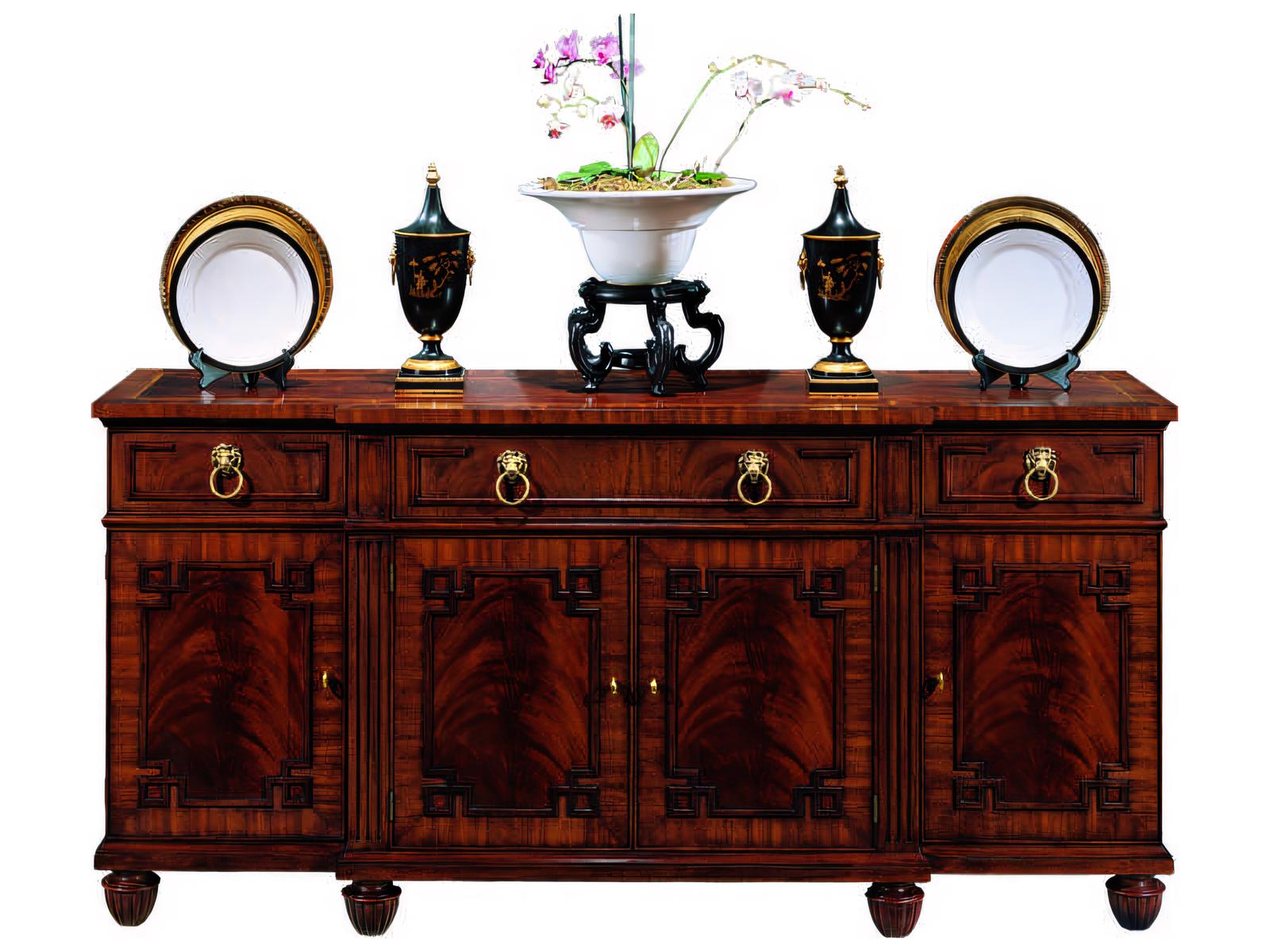 Breakfront Sideboard Mahogany Wood Inlays
