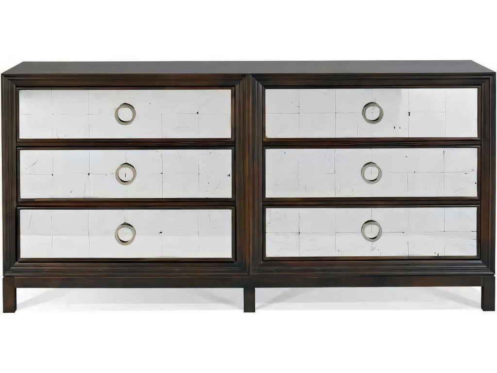 Custom Elements 6-Drawer Brown Maple Wood Double Dresser with Eglomise Fronts