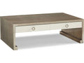 Trellis Rectangular Wood Coffee Table with Two Drawers in Silver Fox