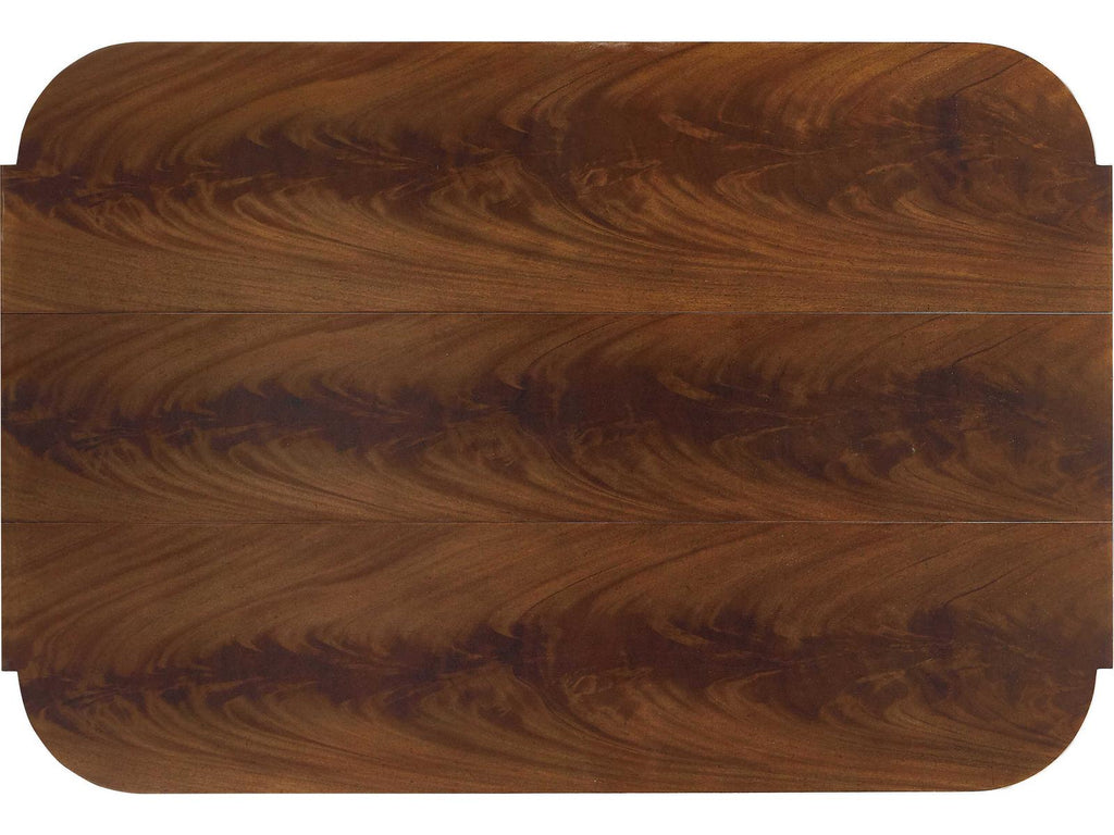 East Side West Side Console Table Bleached Crotch Mahogany and Aged Platinum Base