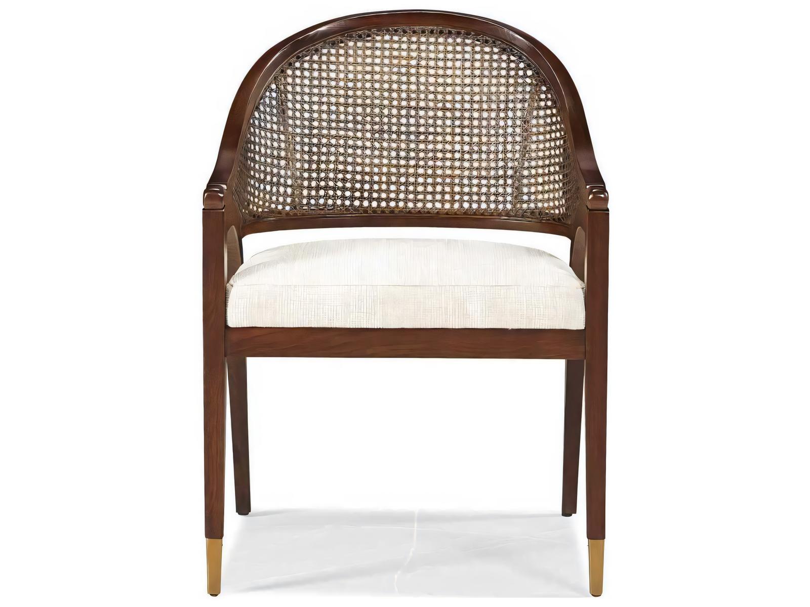 Journey The World Panama Oak Wood Arm Dining Chair with Cane Back and Brass Accents