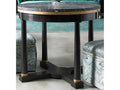 Journey The World Round Stone End Table with Black Tie Lacquer Finish