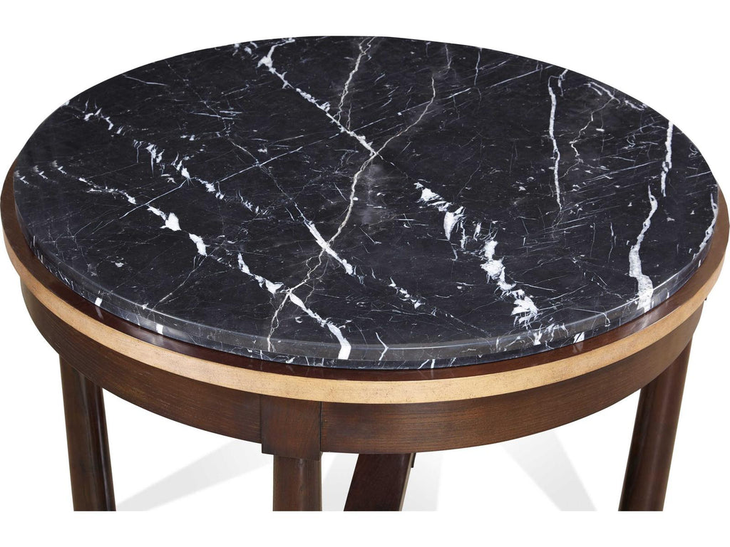 Journey The World Round Stone End Table with Black Tie Lacquer Finish