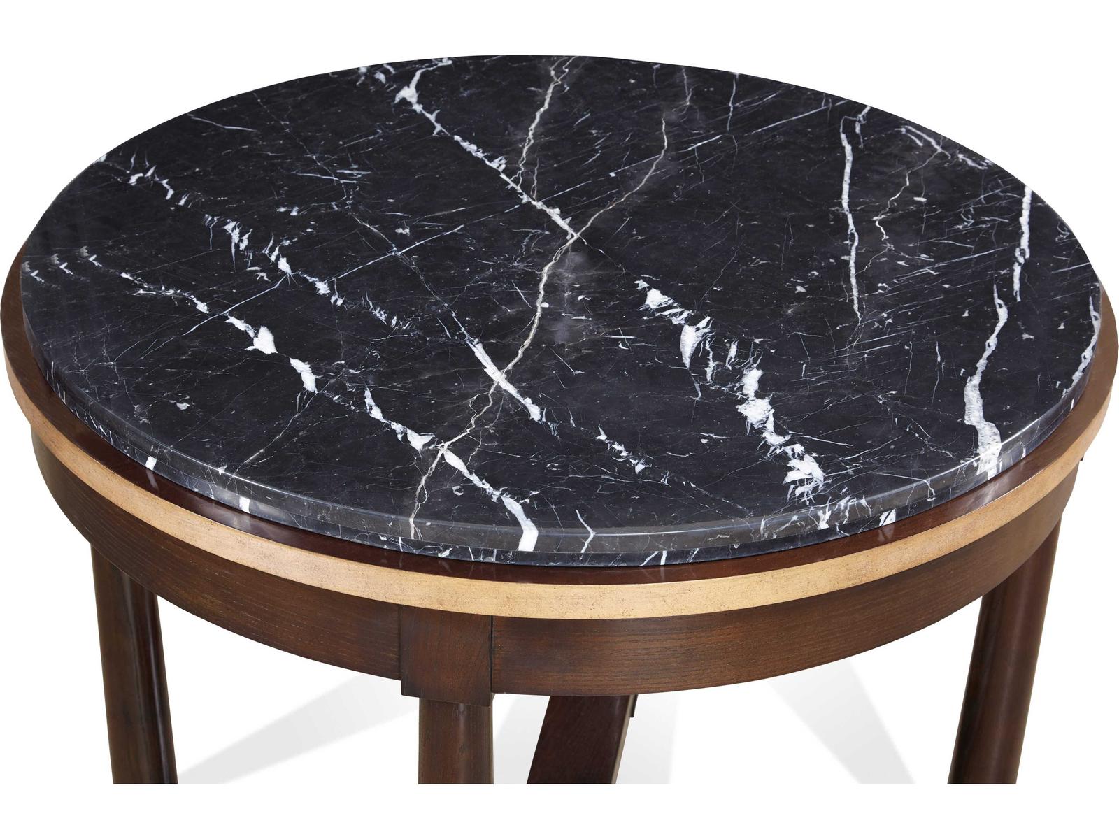Journey The World Round Stone End Table with Black Tie Lacquer Finish