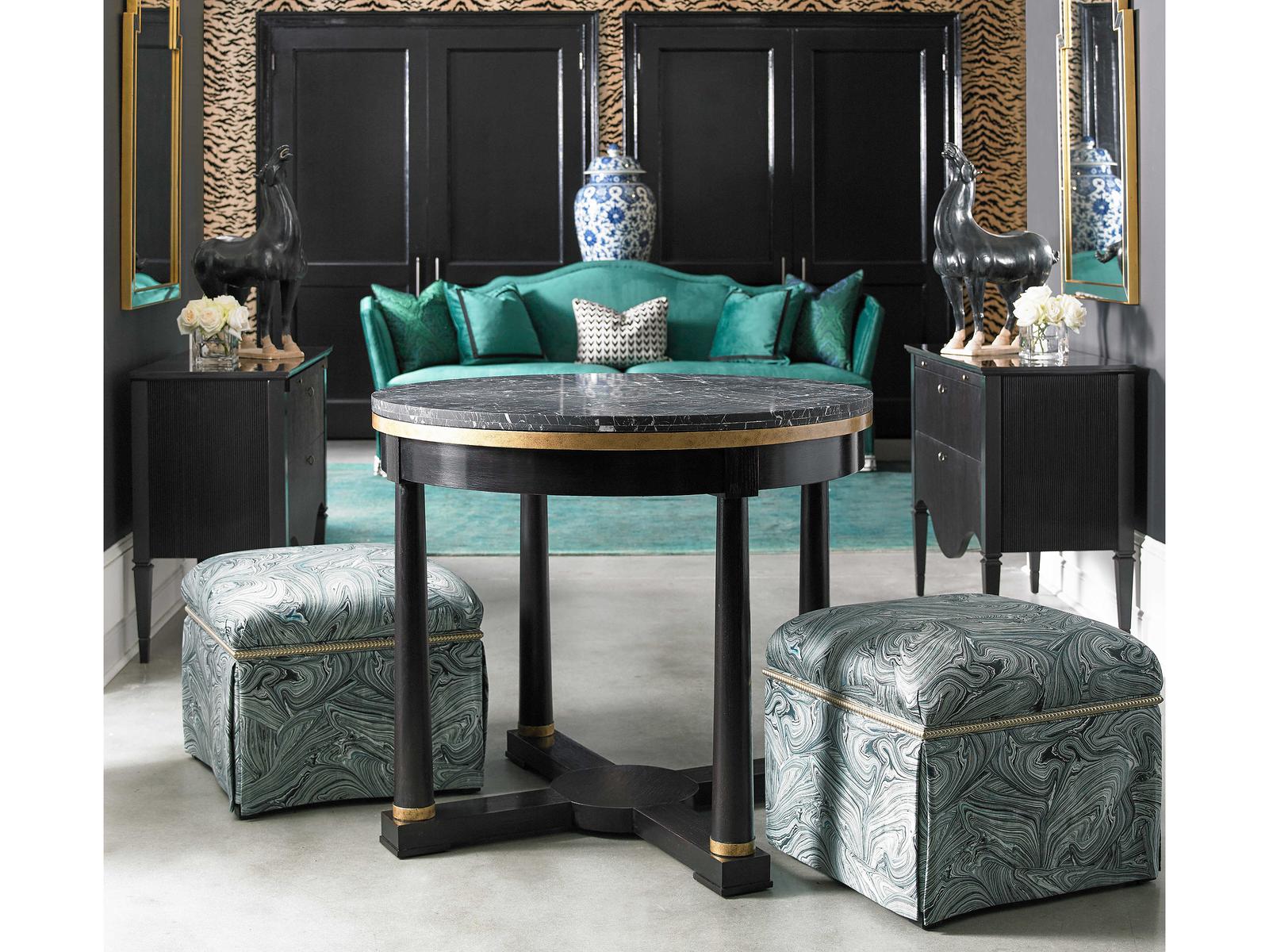 Journey The World Round Stone End Table with Black Tie Lacquer Finish
