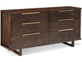 Modern Retreat 6-Drawer Brown Ash Wood Double Dresser with Brushed Brass Hardware
