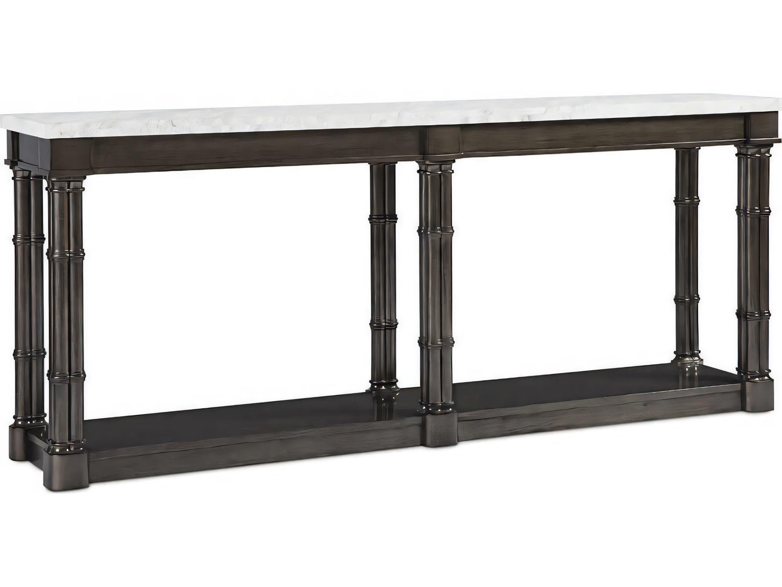 Reimagine Rectangular Console Table with Volakas Stone Top and Black Nickel Finish