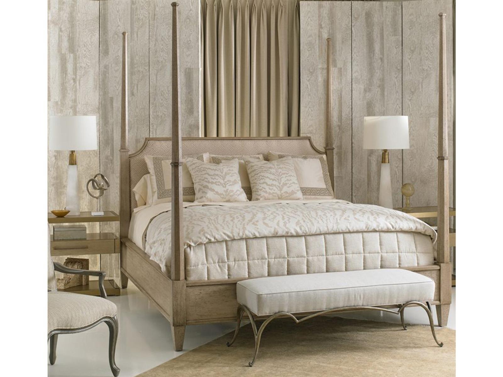 Innovation King Upholstered Four Poster Bed Platinum Gray Cherry Wood