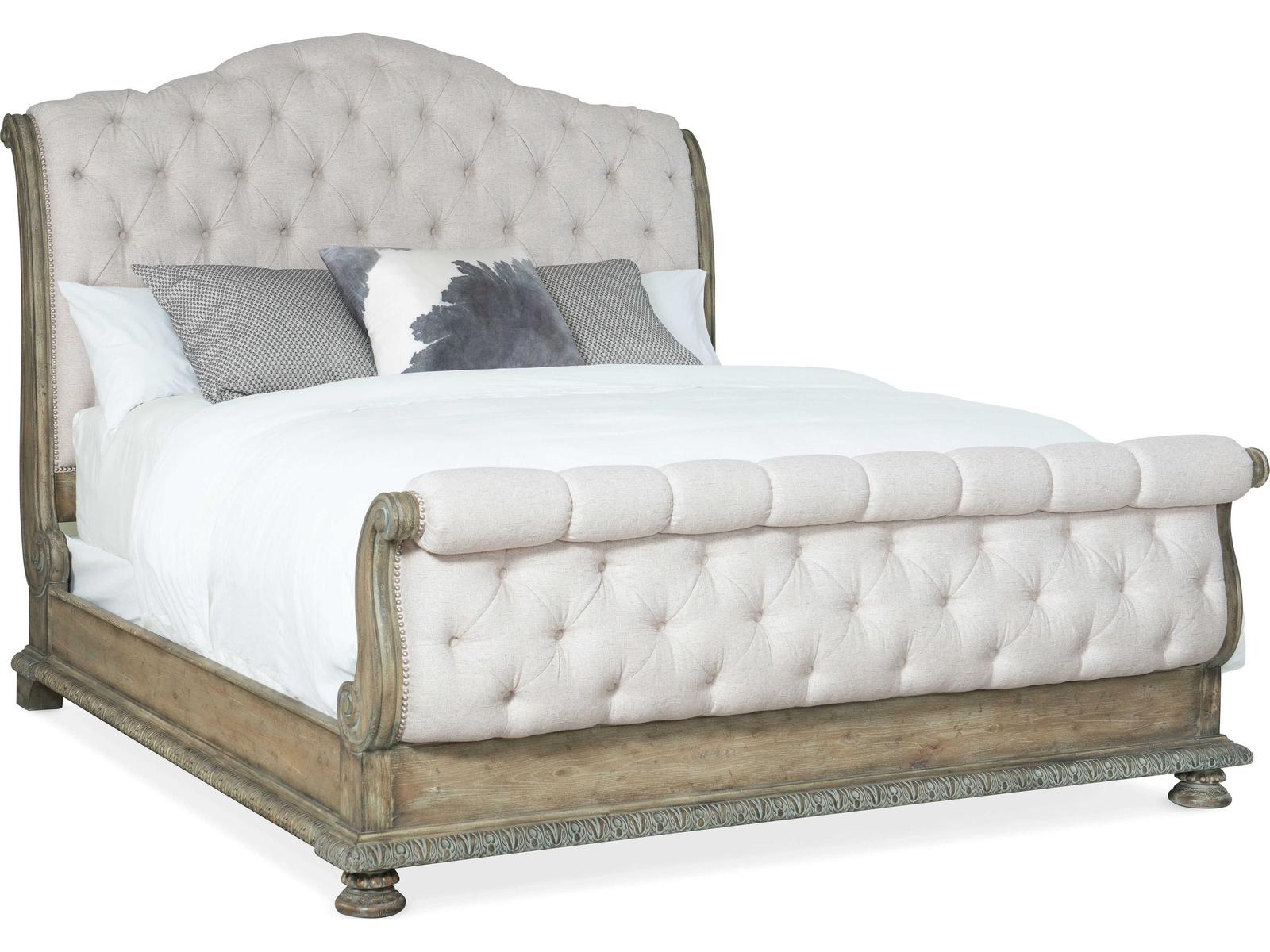 Castella California King Sleigh Bed with Upholstered Tufted Headboard in Antique Slate
