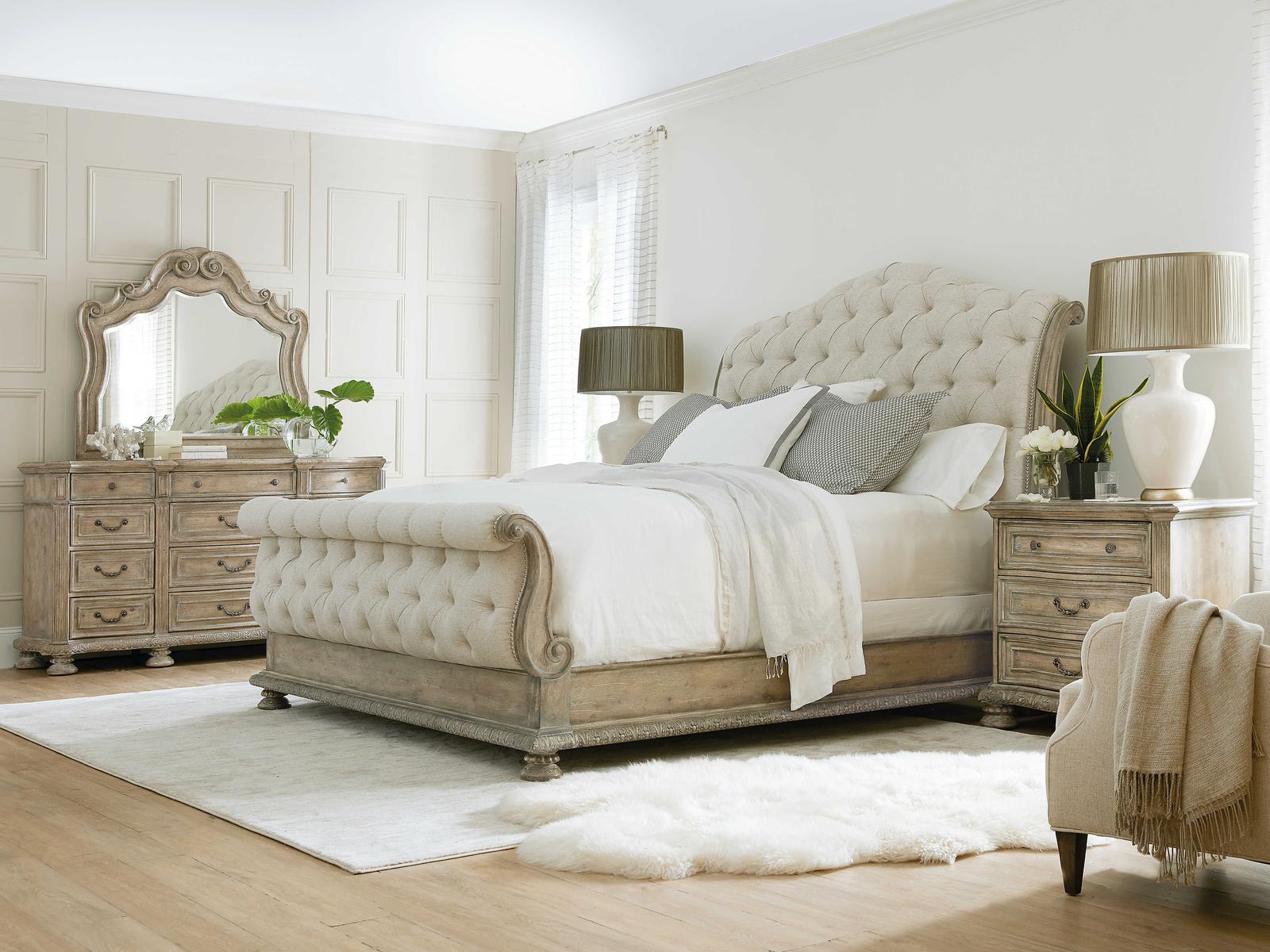 Castella California King Sleigh Bed with Upholstered Tufted Headboard in Antique Slate