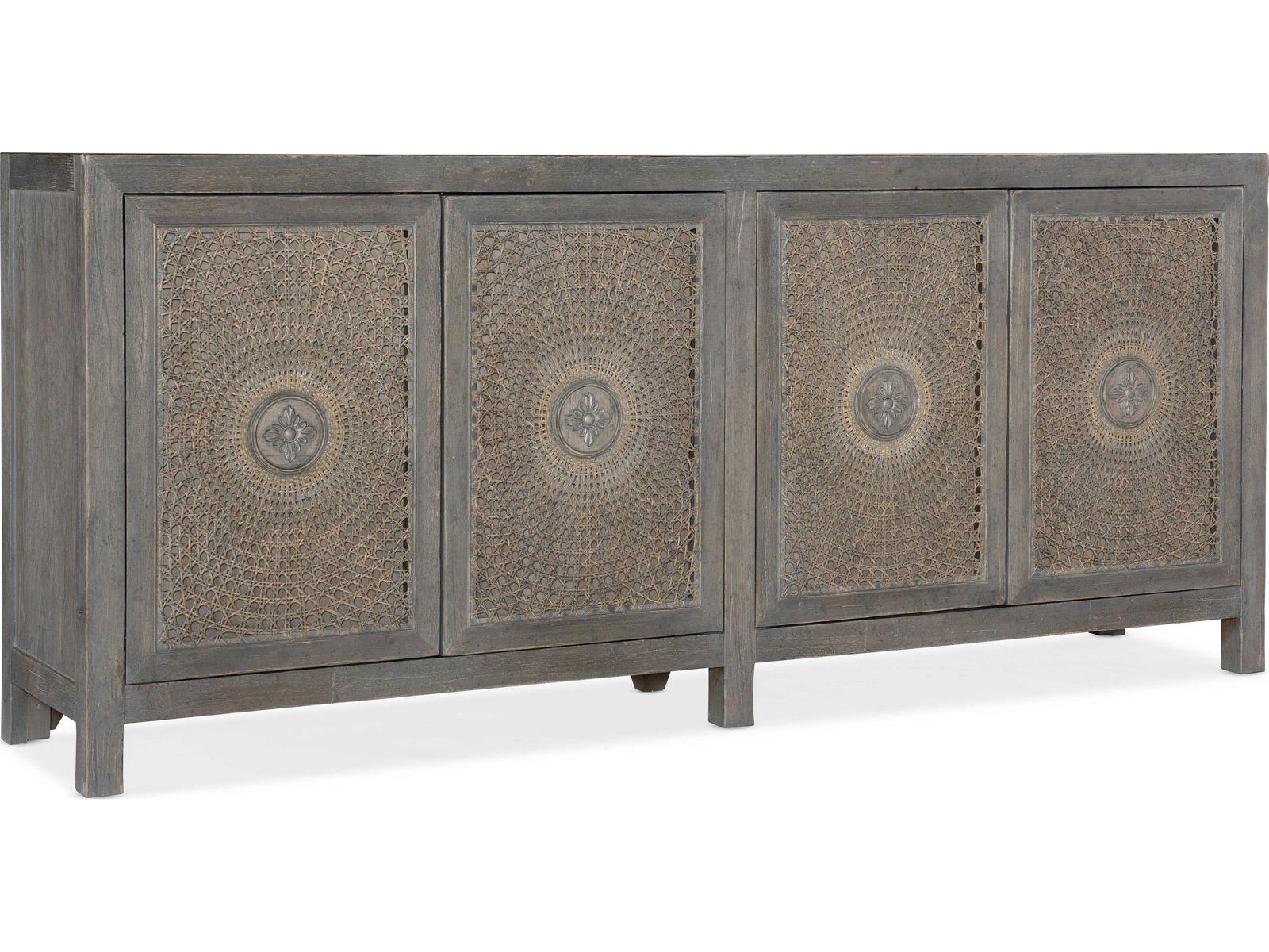 Melange Emmett 84-Inch Oak Wood Media Console with Floral Medallion Doors