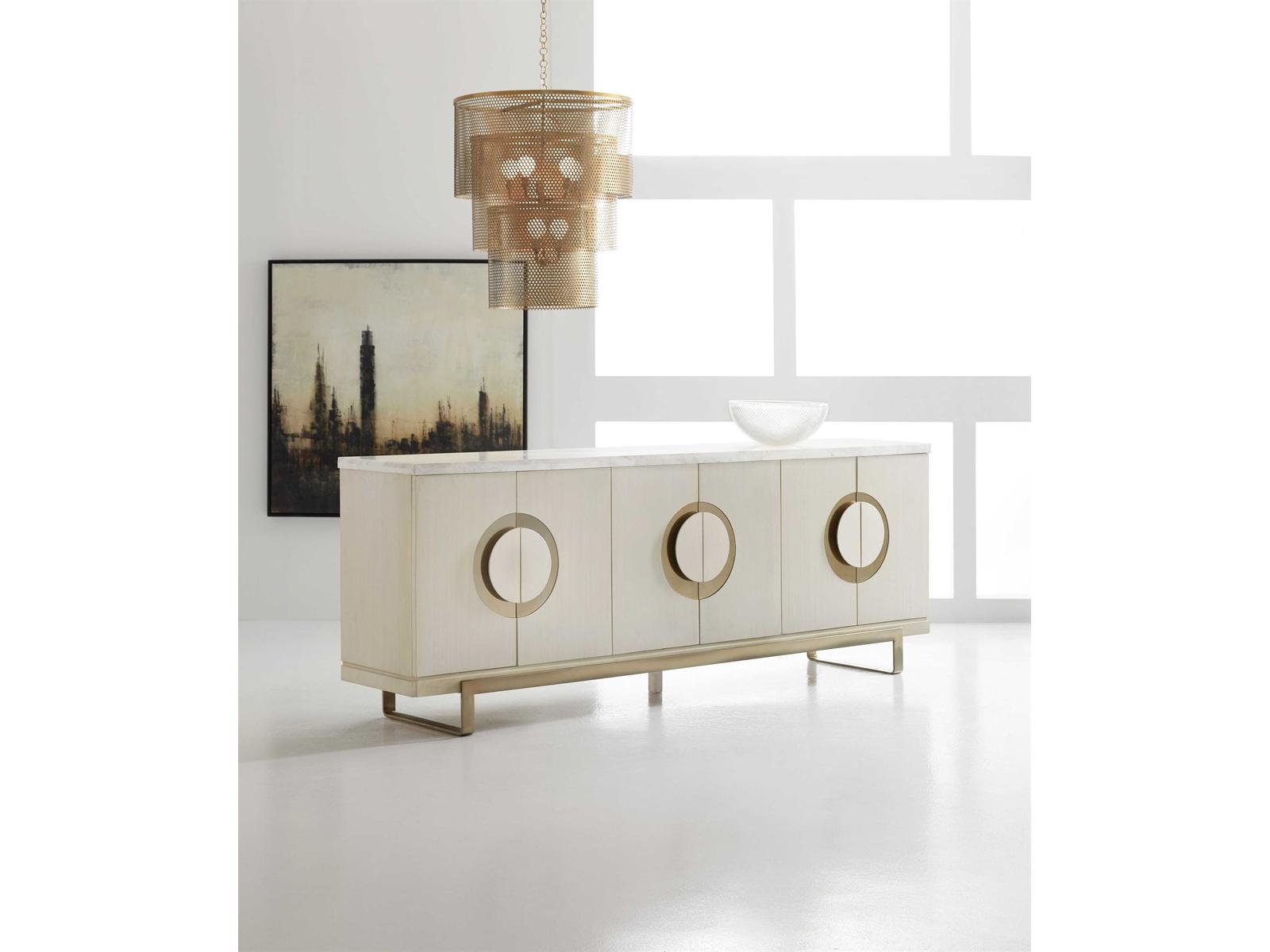 Melange Noelle Credenza in Cream White with Marble Top