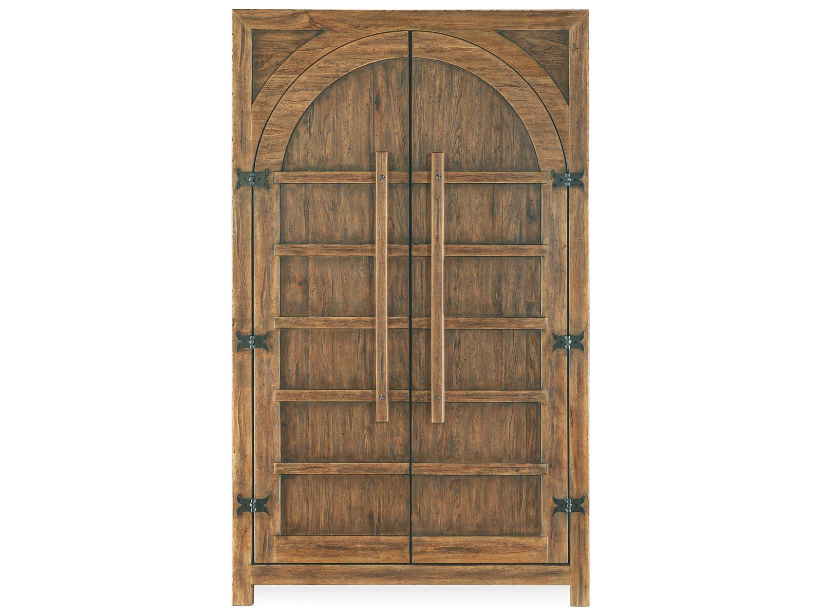 Big Sky Wardrobe Armoire in Vintage Natural Brown with Wood Bar Hardware