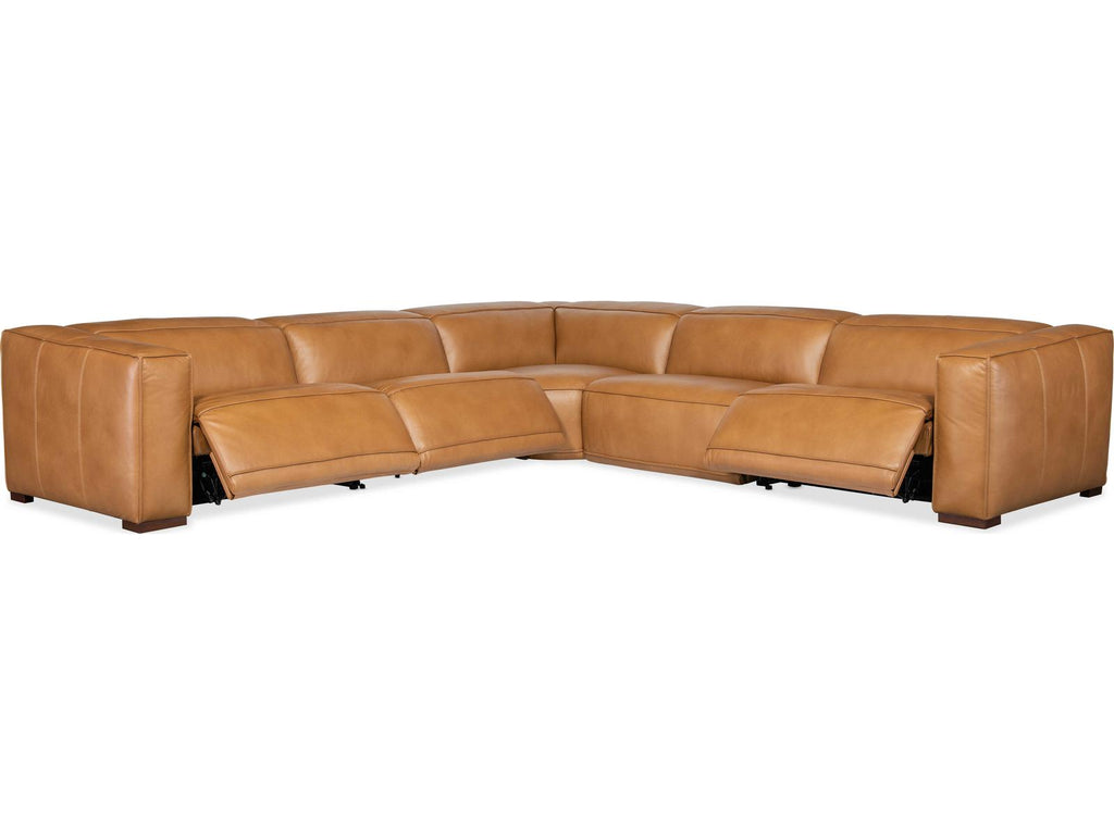 Fresco 5-Piece Power Reclining Leather Sectional in Brown