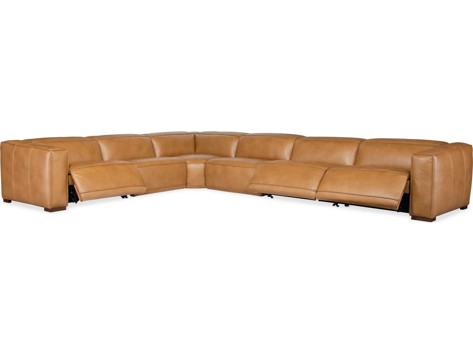 Fresco 6-Seat Power Reclining Leather Sectional in Zen Caramel Brown