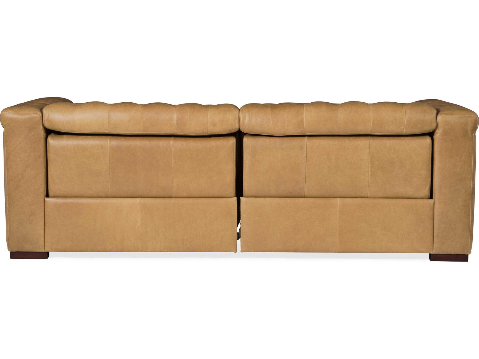 Heritage Dark Wood Tan Leather Sofa