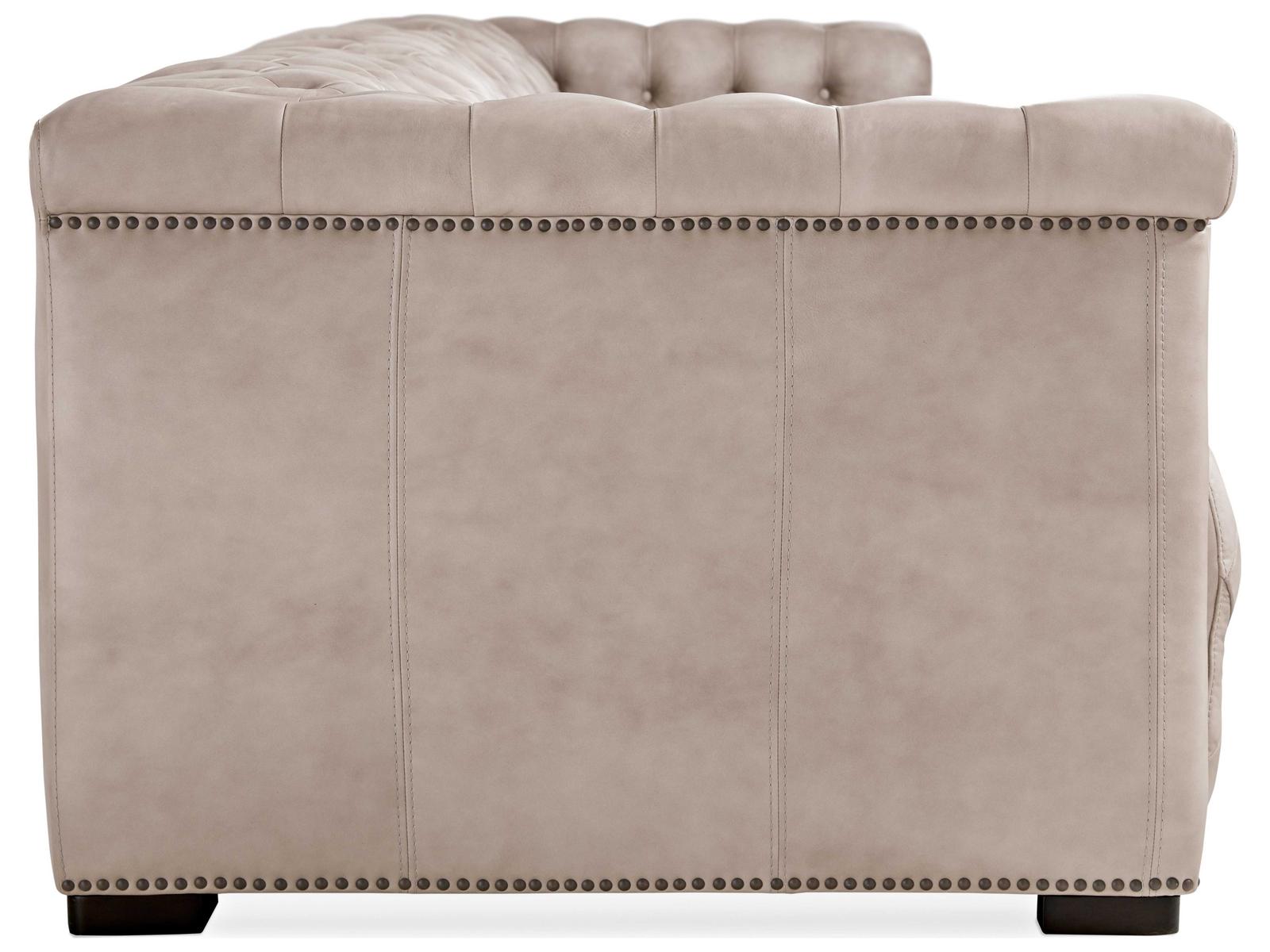 Heritage Grandier Power Recliner Tufted Giovanni Taupe Dark Wood Beige Leather Sofa with Headrest