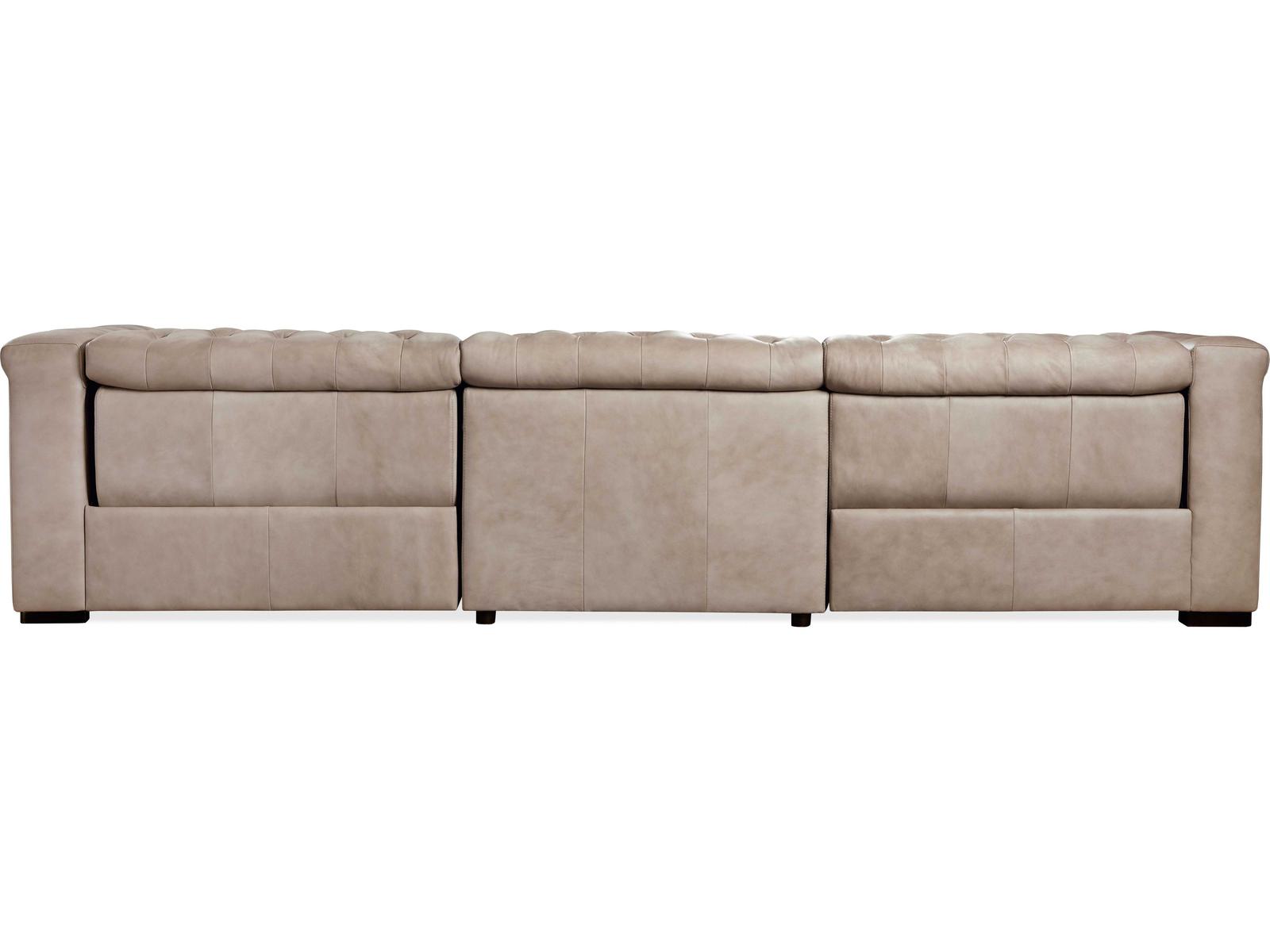 Heritage Grandier Power Recliner Tufted Giovanni Taupe Dark Wood Beige Leather Sofa with Headrest