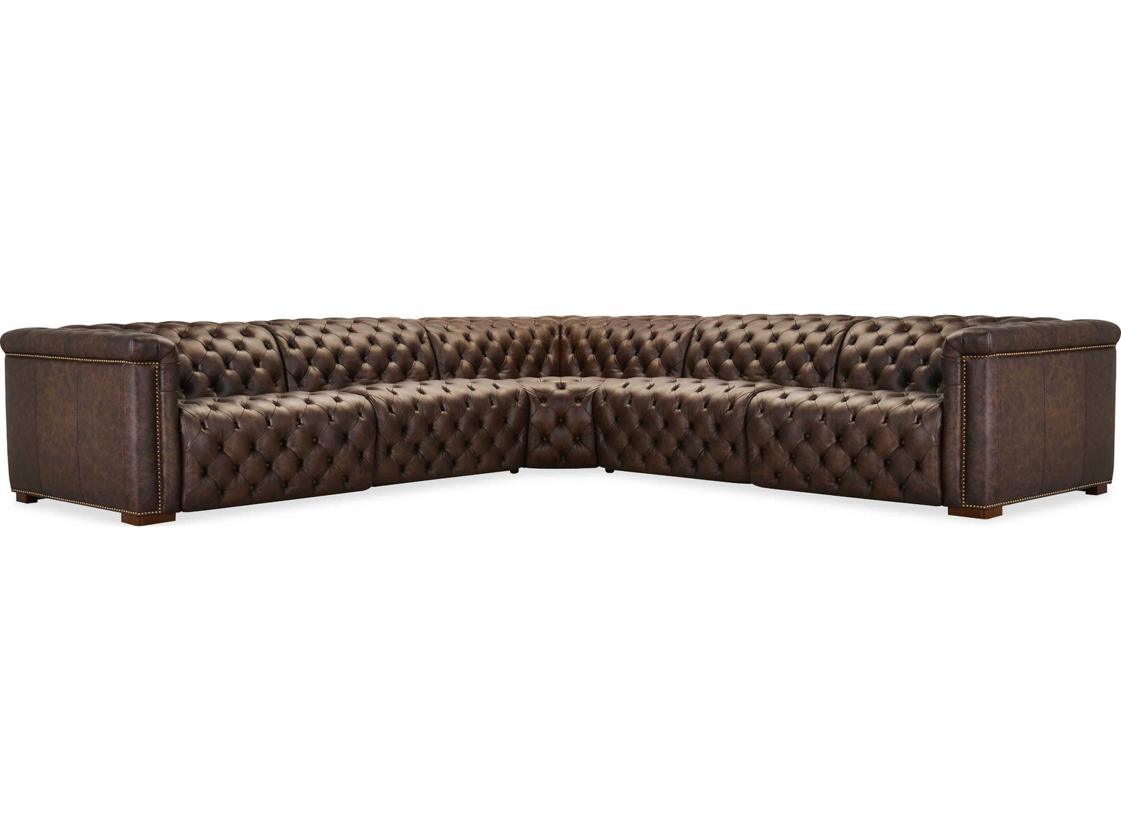 Savion Deux 5-Seat Power Reclining Leather Sectional in West Saddlewood Brown